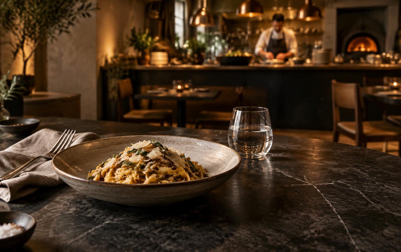An art-directed restaurant advertising scene
